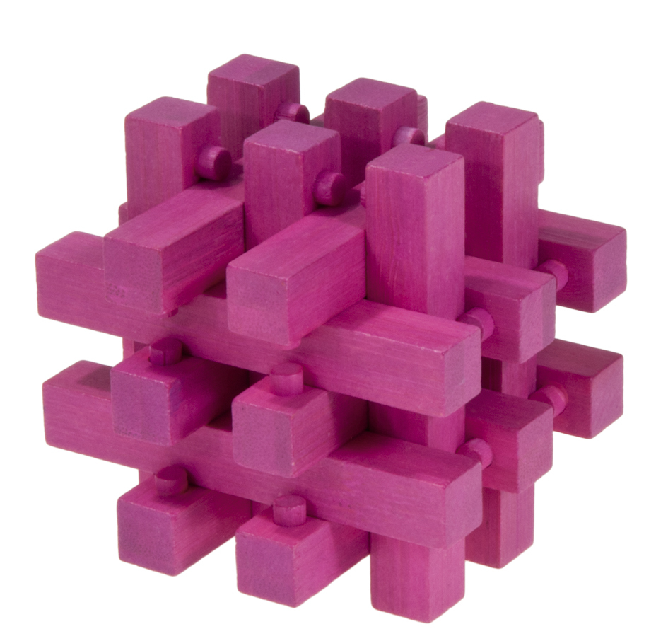 IQ test - Farebné bambusové puzzle - Zamknutá kocka - magenta