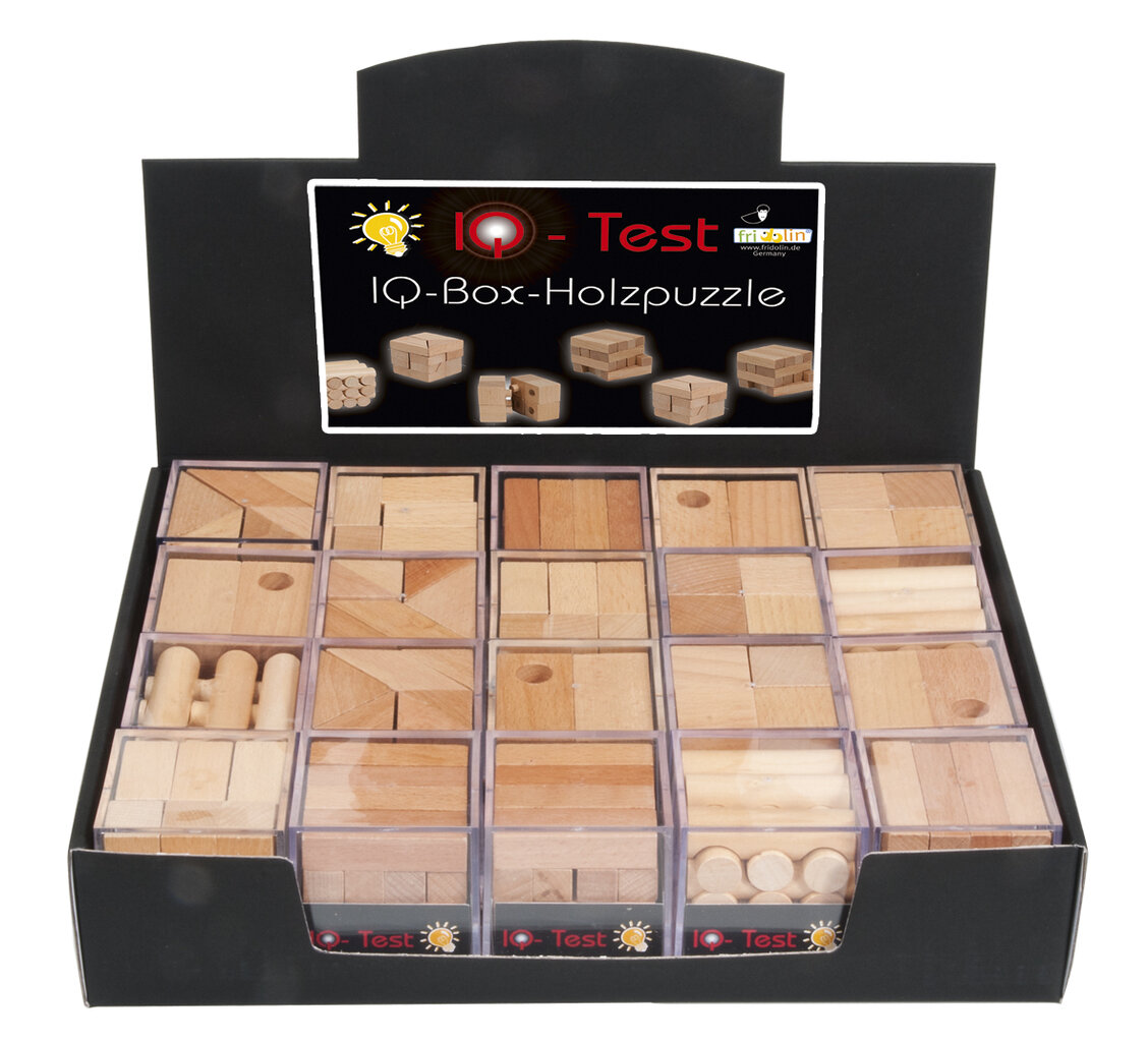 IQ test - drevené puzzle - krabica,