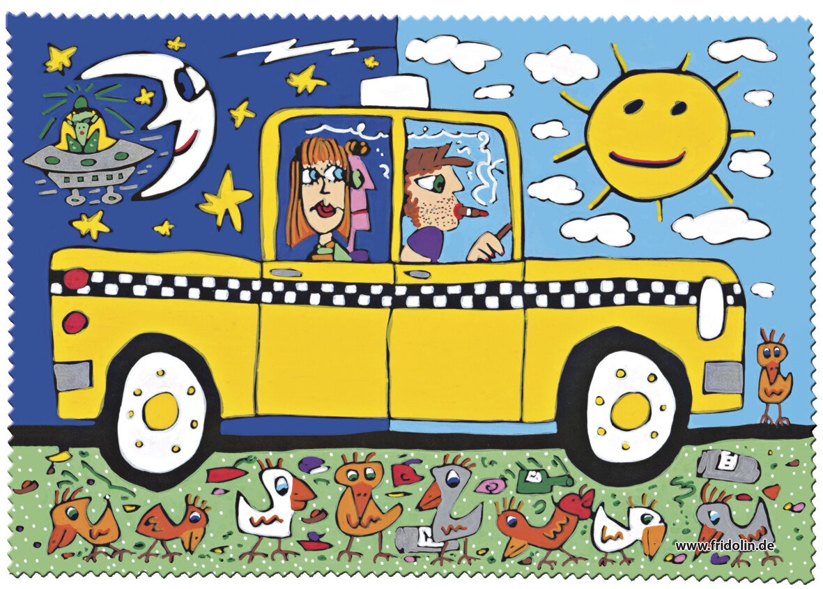 Handrička na čistenie okuliarov James Rizzi - Taxi and some pigeons