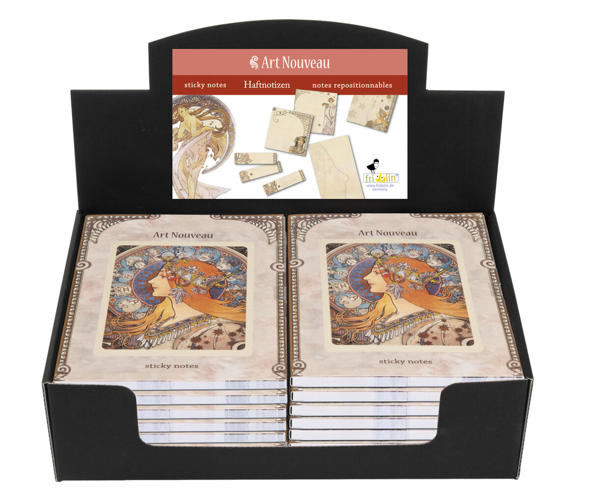 Nalepovací poznámkovy blok Alfons Mucha - krabica